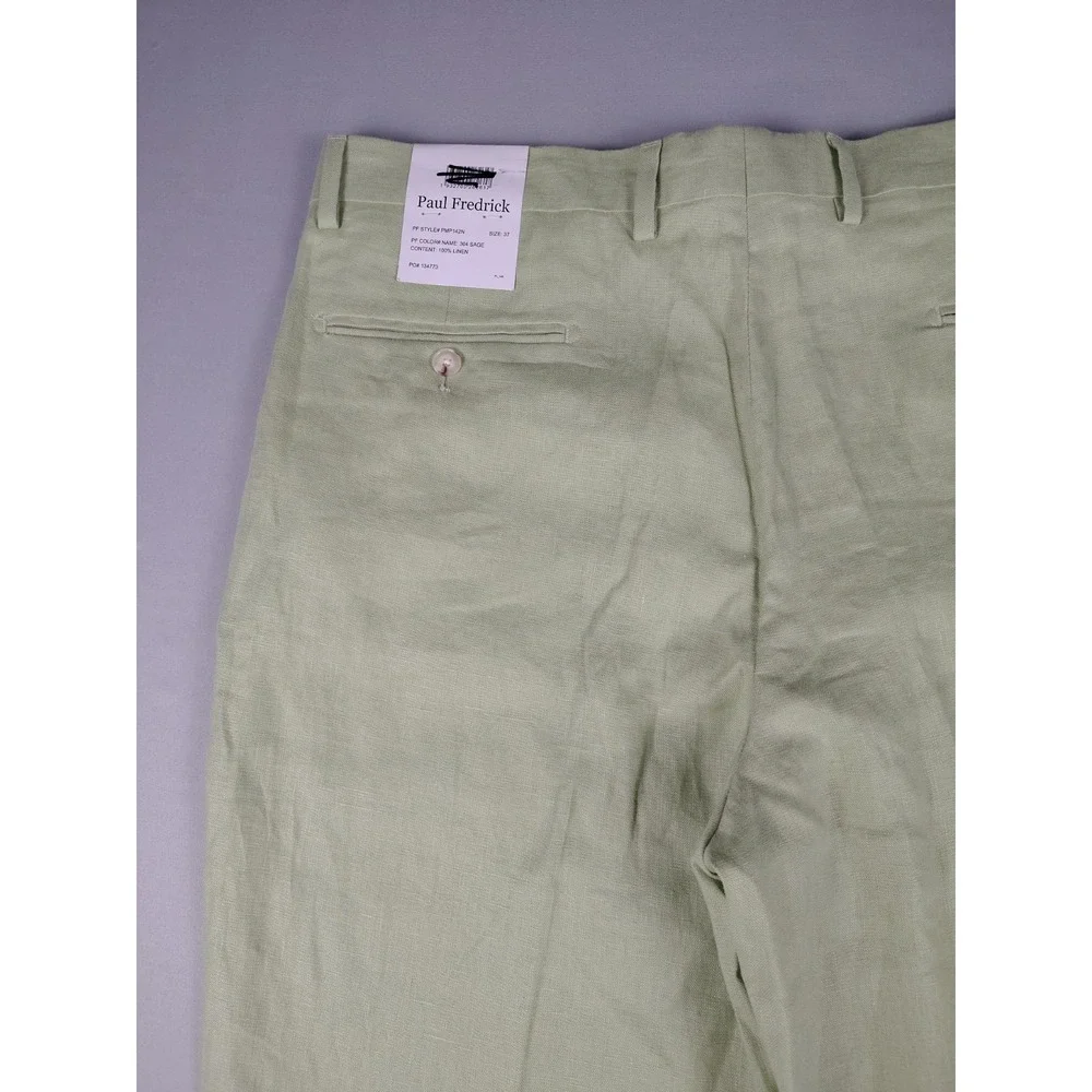 Paul Fredrick Pants Mens 37x30 Sage Green 100% Linen Flat Front NWT Chino Casual